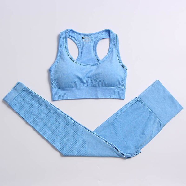 2-delat set Kvinnor Träningskläder Gym Set Fitness Sportkläder Crop Top Sports BH Sömlösa Leggings Active Wear Outfit Kostym C Blue 2pcs22 S