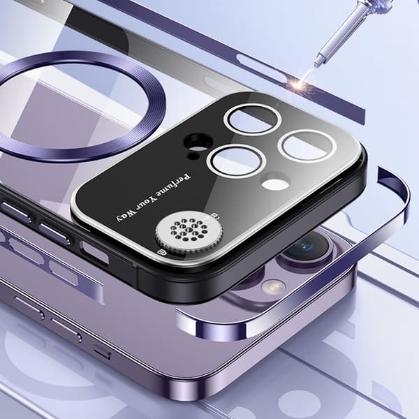 Magsafe Clear Case Kompatibel med Iphone 15 Pro Max, Stort fönsterglas Lins Kamera Protector Logo View Case Silver For iPhone 15 Pro Max