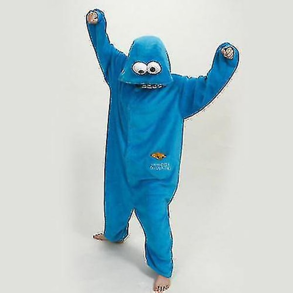 Vuxen Sesam Street Cookie Kostym Pyjamas Outfit. blue M