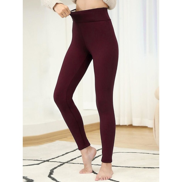 CHRLEISURE Varma vinterleggings Kvinnor håller hög midja Sammet Casual Kvinnor Leggins Tjocka Thermal Leggings Kvinnor Wine red S