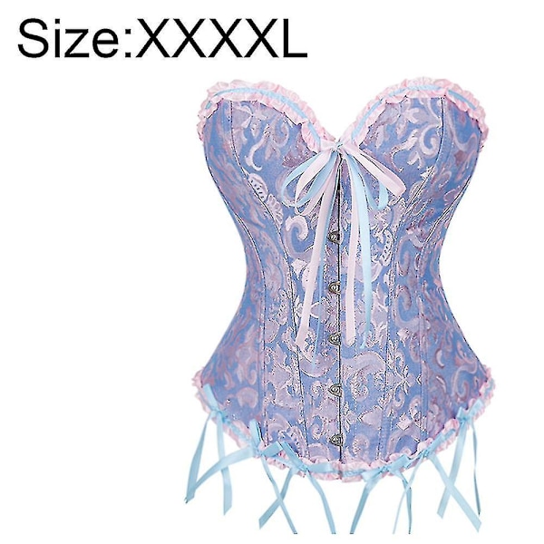 Damsnörning med ben med överbyst Korsett Bustier Underkläder Bodyshaper Topp - hög kvalitet Blue-XXXXL none