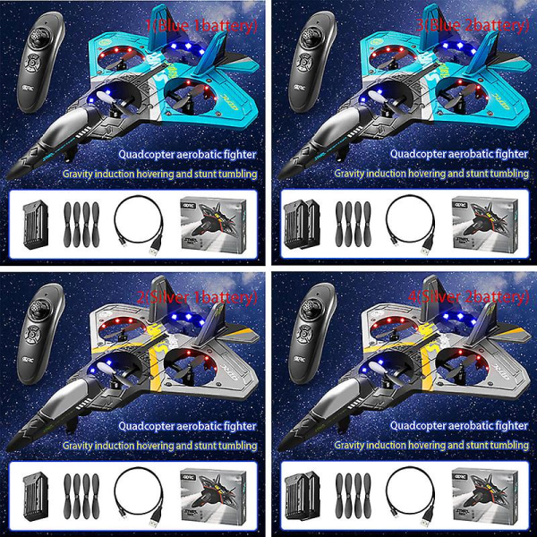 V17 Rc 2,4g 4 Motor Fjärrkontroll Fighter Epp Foam Glider Flygplan för pojke Silver 2battery