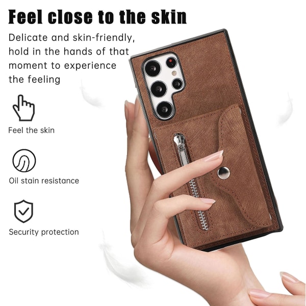 För Samsung Galaxy S22 Ultra 5g Pu-läder+tpu phone case Rfid-blockerande cover med stöd Brown