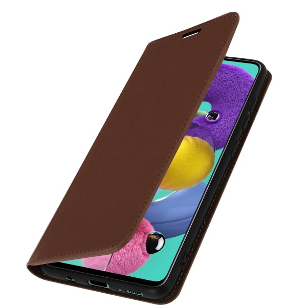 Folio äkta läder Samsung Galaxy A71-fodral Case Videoställ Brown