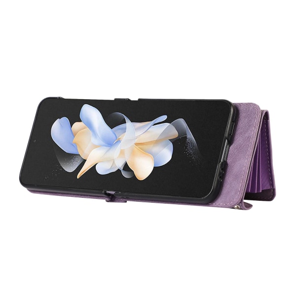 Kickstand phone case för Samsung Galaxy Z Flip4 5g Rfid blockerande kortväska Pu läder+tpu cover Purple