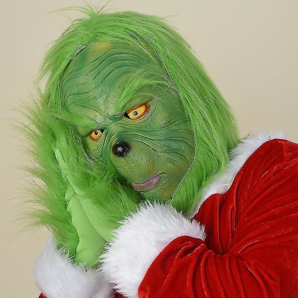 Grön Grinch Mask Santa Grinch Cosplay Mask Med Handskar Juldräkt Cosplay rekvisita Only Gloves none