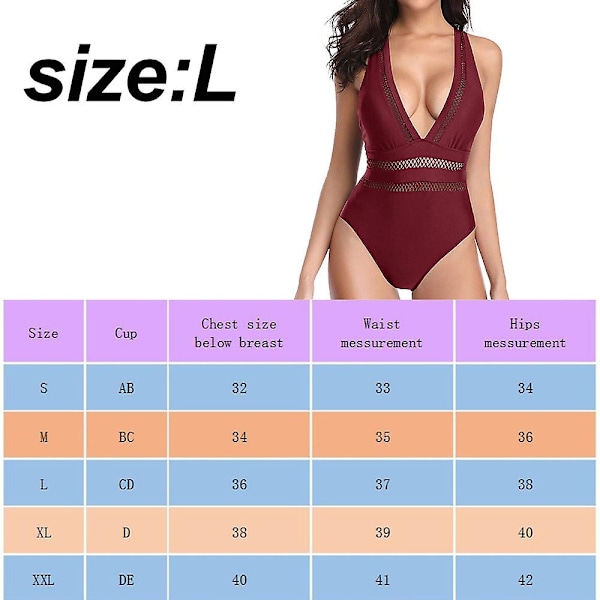 Tempt Me Women One Piece Plunge V-hals Monokini Sexig Hollow Out Baddräkter Baddräkt red L