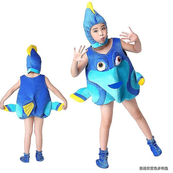 Barn bläckfisk Havsdjur Nemo Dory Cosplay kostym Blå Orange Jumpsuit Huvudbonader Kostymer för pojkar och flickor Halloween festkläder Normal Blue 120cm