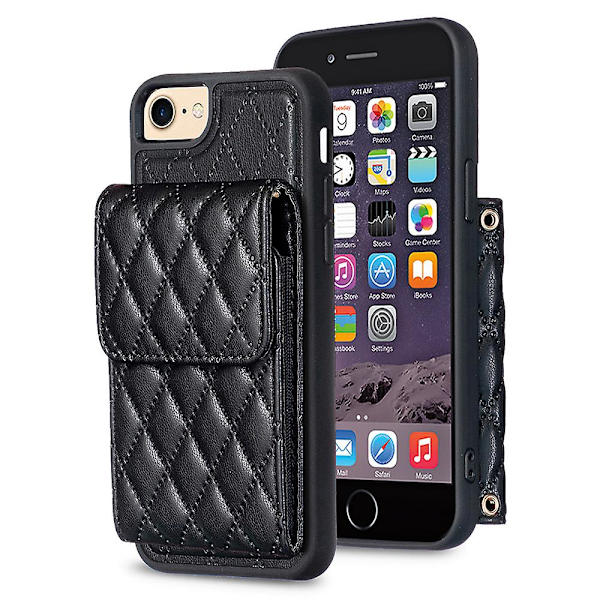 Bf22-stil case för Iphone 6 / 6s / 7 / 8 / Se (2020) / Se (2022) Kickstand Pu läderbelagd Tpu cover Black