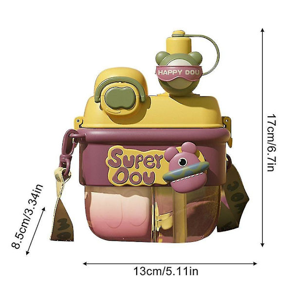 450ml söta barn dubbel dricksvattenflaska sugrör Bärbar flaska med stor kapacitet Student par kopp skola utomhus barn Yellow