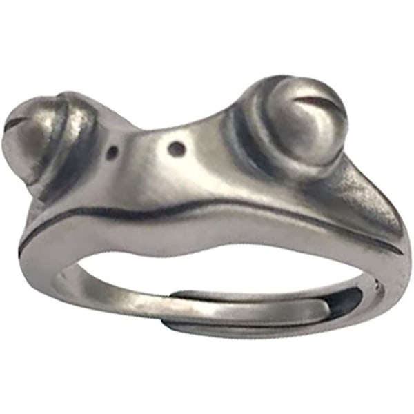 Vintage Silver Animal Open Ring, Justerbar Groda, Orm, Drake, Cat Finger Ring För Kvinnor Män Tonåring Flickor Pojkar Mode Festsmycken closing eye frog none