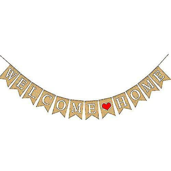 Välkommen hem Banner Bunting, 2,8 m Rustik Burlap Bunting Banner, Vintage Välkommen Hemdekoration Familjefest Banner null none
