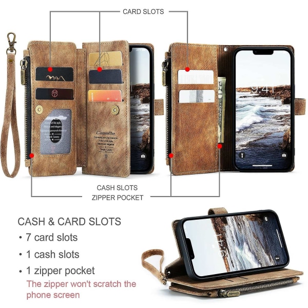 Multifunktionellt case för iPhone 15 Plus Brown