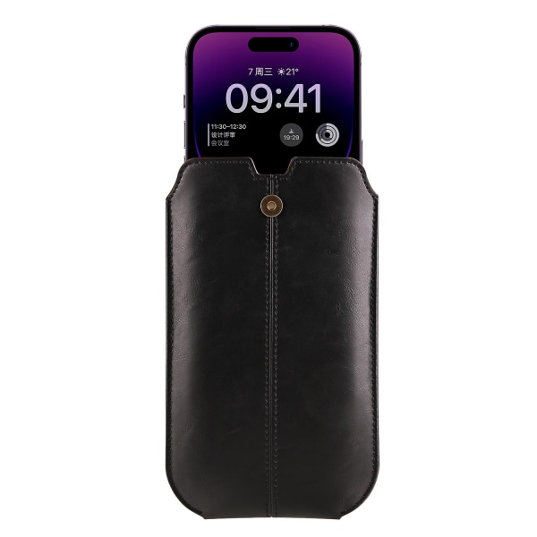 Crazy Horse Texture Pu Läder Telefonbältesväska för mobiltelefoner Universal midjetelefonhölsterväska med kortlager Black 6.1 inches