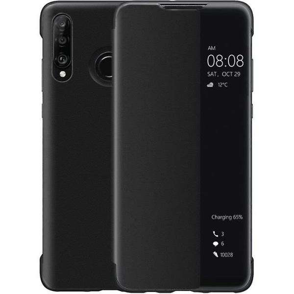 Huawei P30 Lite Case, Smart View Leather Flip Case, [Power ][Fullständigt skydd](P30Lite, Bla null none