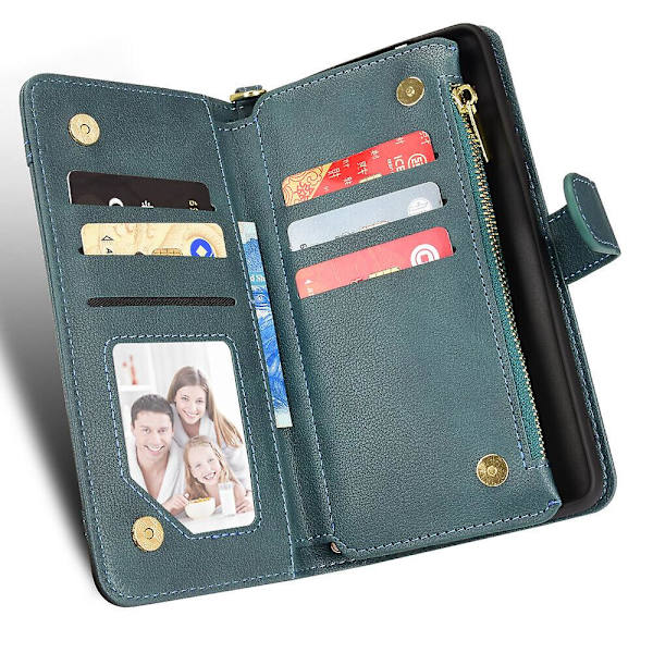 Fodral för Samsung Galaxy Z Fold 2 med dragkedja, magnetisk plånbok, kortfack, PU-läder, flipfodral Green A
