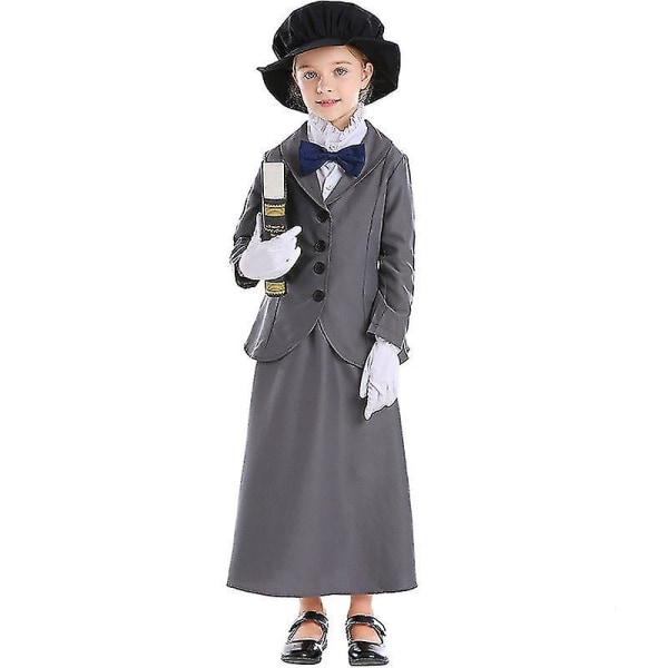 Tjejer Engelska Magic Nanny Kostym Barn Barn Outfit Mary Poppins Cosplay Fantasia Halloween Mardi Gras Dress Up S(height 110-120cm)