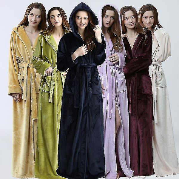 Kvinnor Män Vinter Plus Size Flanellrock Extra lång Huva Varm Morgonrock Lovers Tjock Kimono Badrock Man Morgonrock Robes men purple L