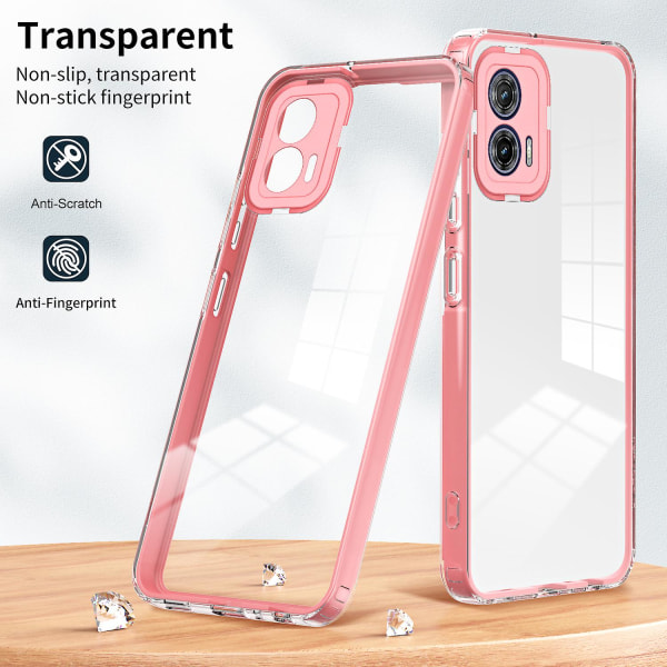 För Motorola Moto G73 5g Tpu Bakplatta + PC-ram + PC-kameraring Case 3-i-1 Transparent anti- cover Pink