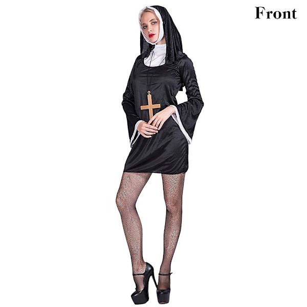 Halloween Nun Cosplay Kostym Med Huva Multifunktionell Fest Cosplay Kläder Stygg nunna M