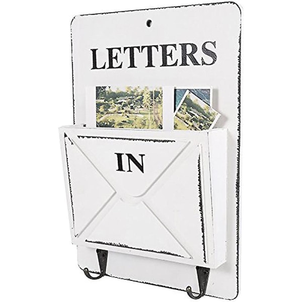 Postlåda brevställ i trä Väggmonterad postsorterare Förvaringslåda Nyckelkrokar Stående hållare (vit) White none