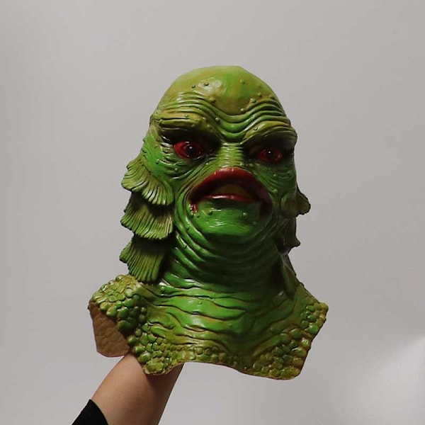 Grön fisk Monster Latex Huva Mask Maskerad