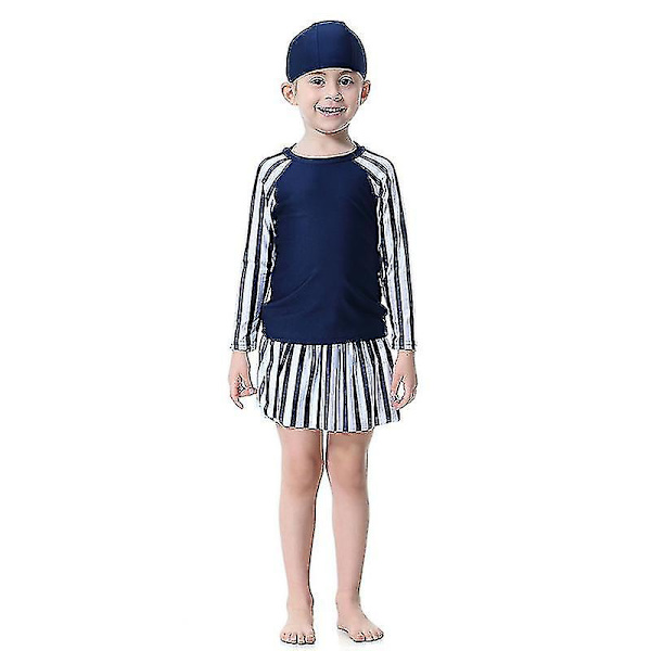 Barn Flickor Badkläder Klänning Mu Islamiska Beachwear Burkini Baddräkt Set Navy Blue 9-10 Years