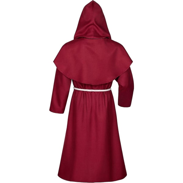 Revengers Medieval Renaissance Monk Friar Priest Wizard Cloak Hooded Robe Cosplay Bälte Halsband Set Red XX-Large