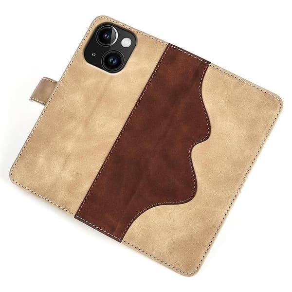 Stitching Leather Flip Phone case för iPhone 15 Yellow