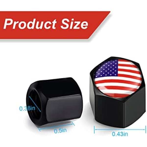 American Flag Däckventilspindelkapslar för bil, 4Pack Anti-Rost lufttät gummitätning Universal för bilar, fordon, cyklar, T Red