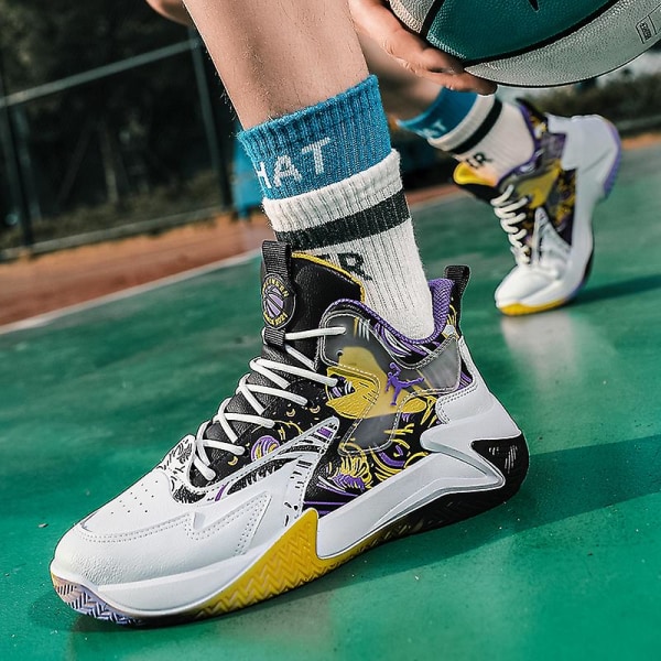Basketskor för män Mode Halkfria sneakers Sportskor som andas Yjk801 WhitePurple 43