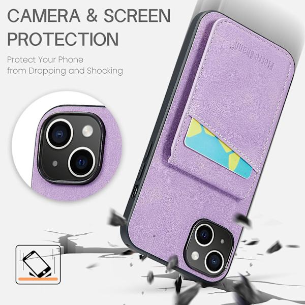 FIERRE SHANN Korthållare Phone case för iPhone 13 RFID Blocking PU Läder+TPU Kickstand Cover Purple