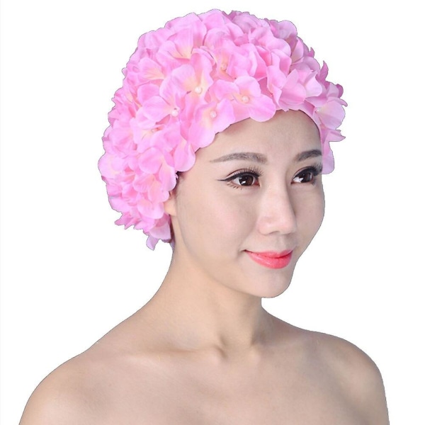 Kvinnor Vattensporter Andas Handgjorda Unik Elastisk Solid Långt hår Blomskydd Dykning Fri storlek Cap Soft Beach Pink