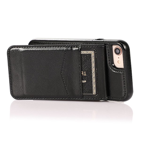 För Iphone 7 / 8 / Se (2020) / Se (2022) Korthållare Phone case Kickstand Pu Läder + Tpu cover Black