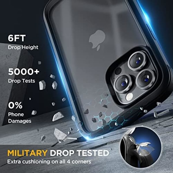 Miracase Glass Series Designad för iPhone 14 Pro Max Case 6,7 tum, [2023 Upgrade] Bumper Case med inbyggd 9H härdat glas Scr Matte Black