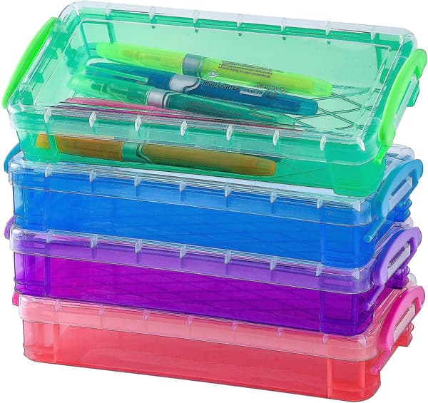 Pennlåda, 4-pack stapelbar case med stor kapacitet - Penselmålning Pennor Förvaringslåda - Kontorsmaterial Organizer Ritning null none