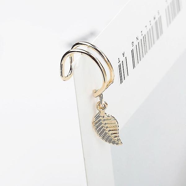 Pxcl 2 Par Fashionabla tredimensionella trädblad utan öronhål Öronklämma, guld+silver