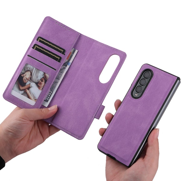 Case med fullständigt skydd i magnetiskt läder kompatibelt med Samsung Galaxy Z Fold 3 med kortplatsstativ. Purple