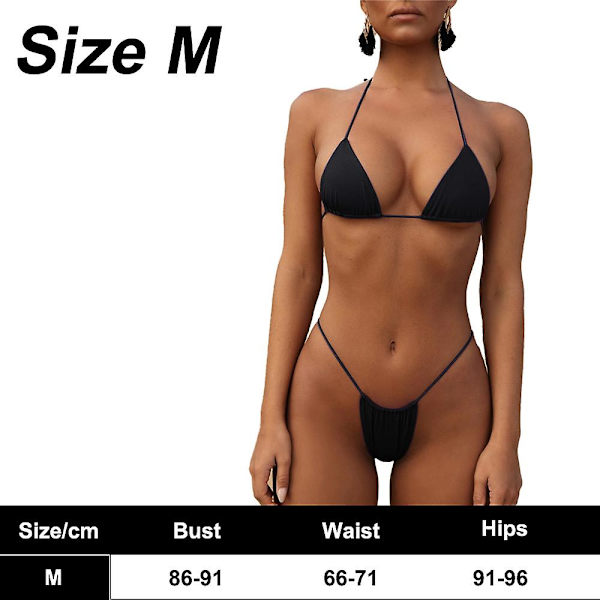 Bikini Set Bandage Solid brasiliansk baddräkt Baddräkt Vadderade string baddräkter black M