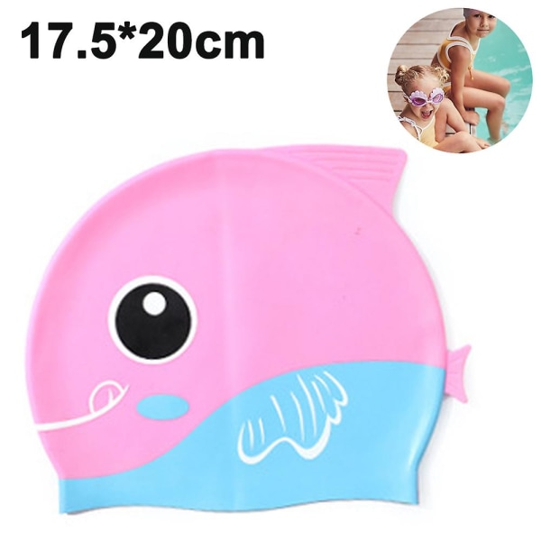 Cap Barn-1 förpackning Silikon Roliga badmössor för flickor och pojkar, badmössor för barn med tecknade hajar & minnows-design pink blue