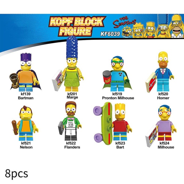 8 st/ set The Simpsons byggklossar Leksaker Actionfigurer Homer Bart Marge Simpson Montering Minifigurer Barn Fans Samlarpresenter null none