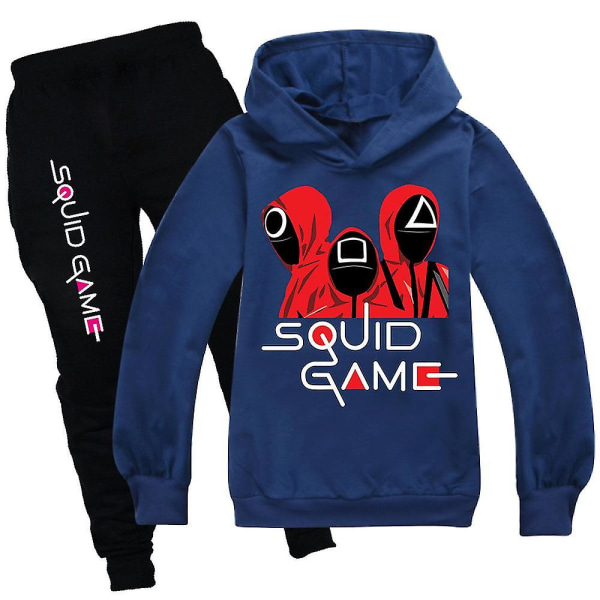 Squid Game Kids Sport Träningsoverall Set Hoodie Byxor Outfit Kläder Unisex 9-10Years Navy Blue