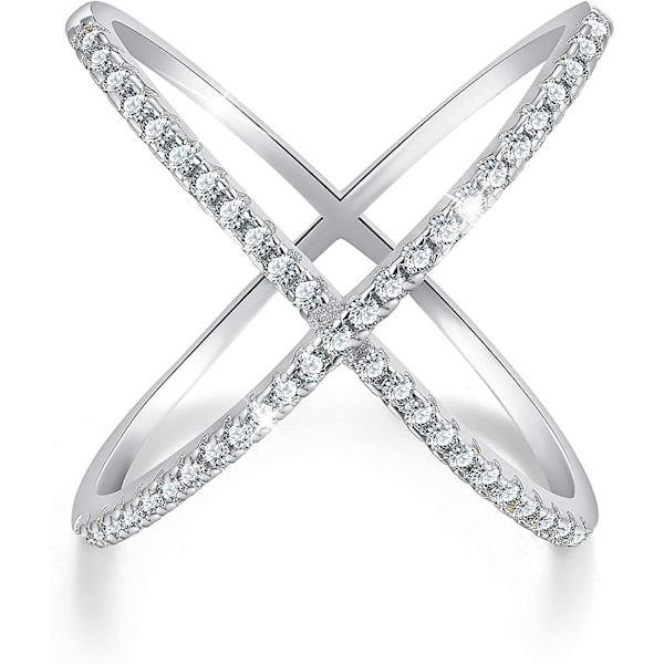 18k guldplätering 925 Sterling Silver Ring Cubic Zirconia X Ringar Simulerade Diamond Cz Criss Cross Ringar för kvinnor och flickor White Gold 10