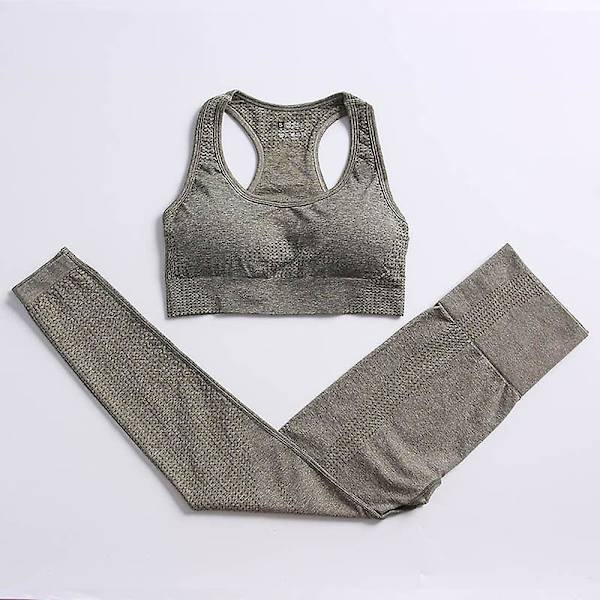 2-delat set Kvinnor Träningskläder Gym Set Fitness Sportkläder Crop Top Sports BH Sömlösa Leggings Active Wear Outfit Kostym C Army Green 2pcs34 L