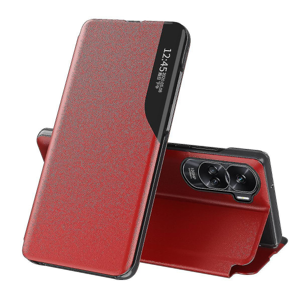 For Honor 90 Lite 5g/x50i 5g View Window Phone case Pu Läder Stötsäkert Stand Cover Red