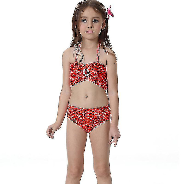 Barn Flickor Mermaid Tail Bikini Set Badkläder Baddräkt Simdräkt Red 6-7 Years