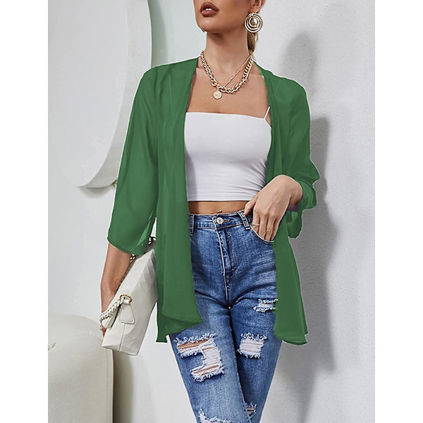 Kimonokoftor i chiffong för damer, öppen front Beach Cover Ups Skirt löst