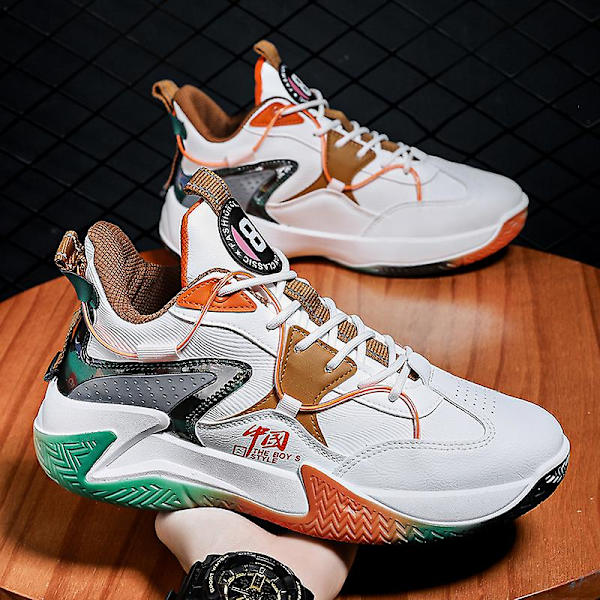 Basketskor för män Mode Halkfria sneakers Sportskor som andas Yjk808 WhiteOrange 44