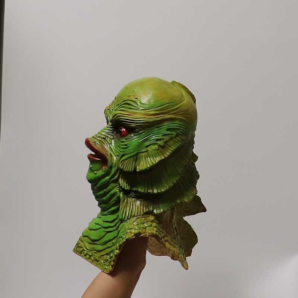 Grön fisk Monster Latex Huva Mask Maskerad