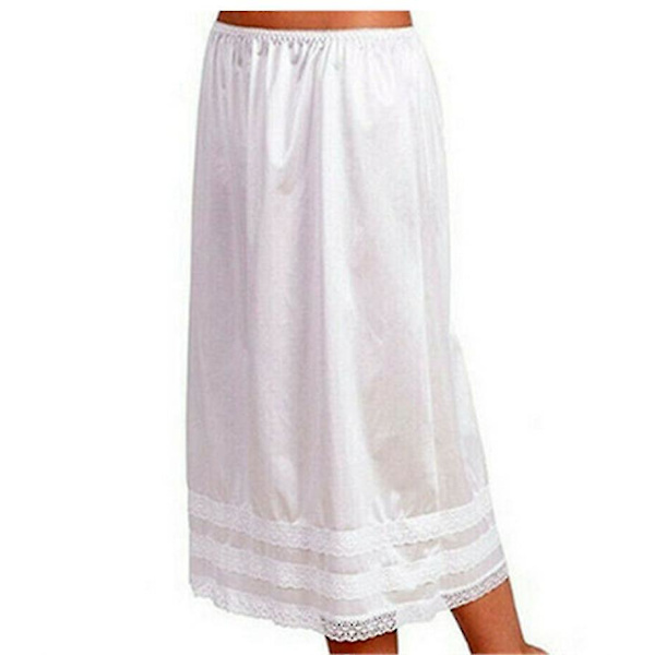 Damspetskjol i spets, underkjol, underklänning, lång kjol, säkerhetskjol, överdimensionerad White XL